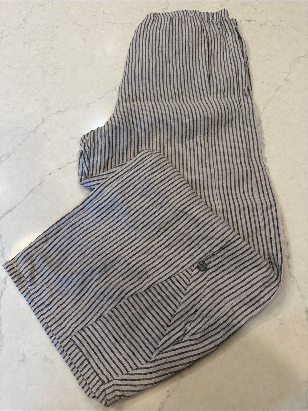 Lisa Bayne Linen Pull On Pants Striped Lagenlook Coastal Beach Size Large
